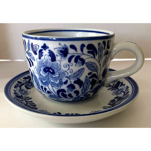 Centrum Ceramics Soup Bowl (or Coffee) And Saucer White With Blue Flowers/ China